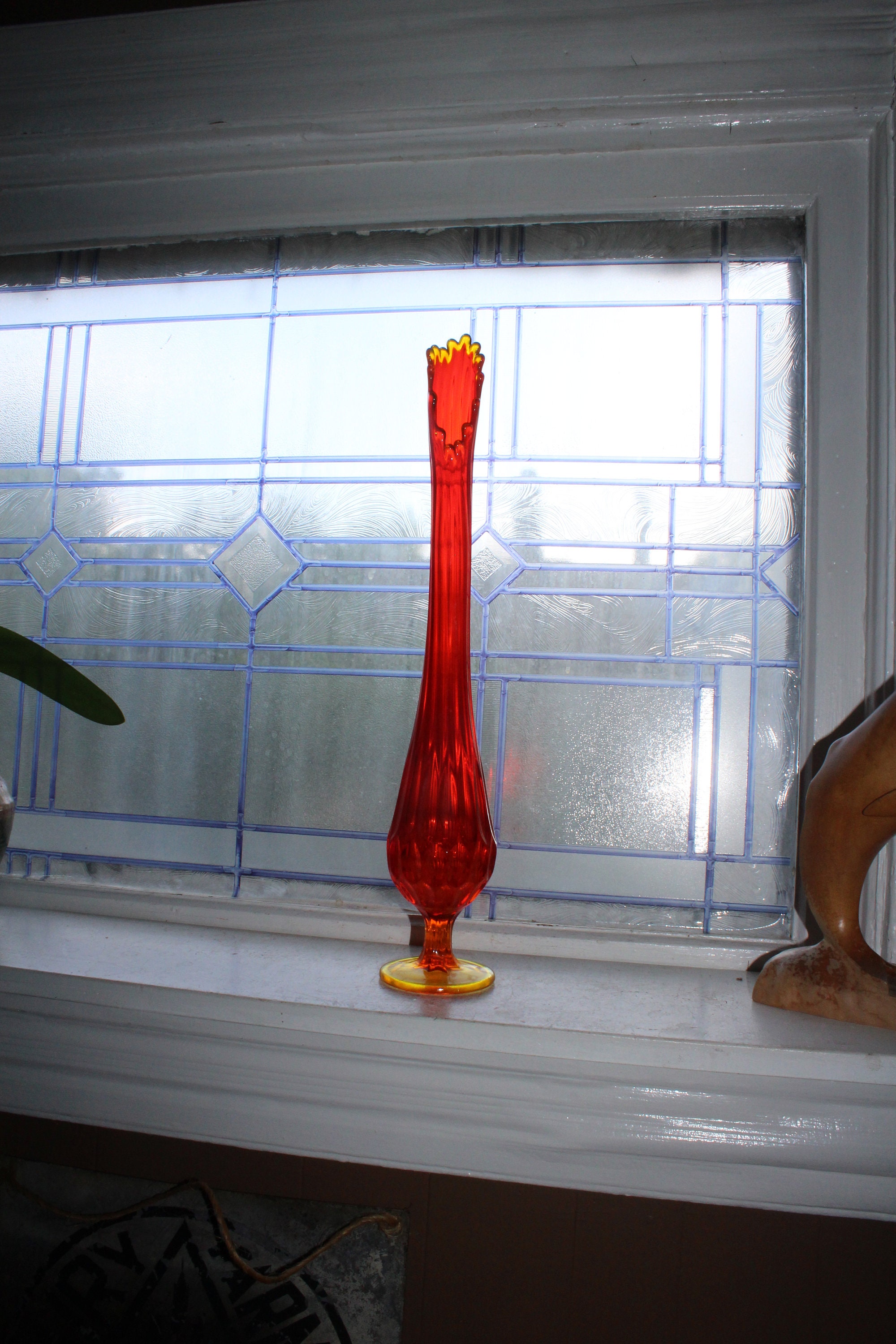 Large Vintage Orange Vase Swung Glass Mid Century 18.75