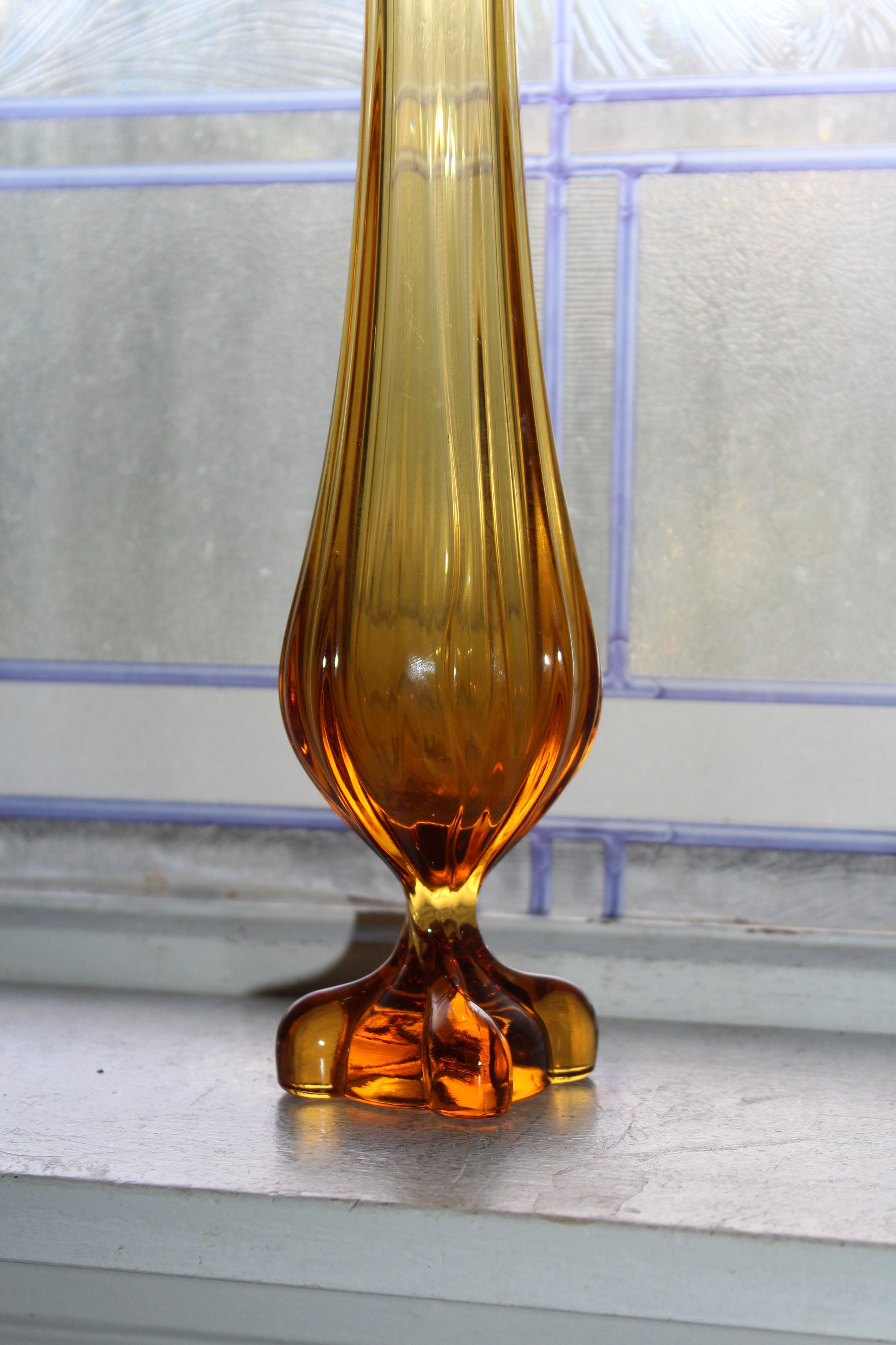Large Amber Swung Glass Vase 15.25 Vintage Mid Century Modern