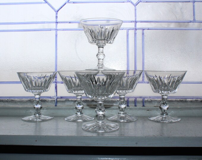 6 Kosta Boda Glass Pyramid Pattern Cocktail Glasses Vintage 1960s