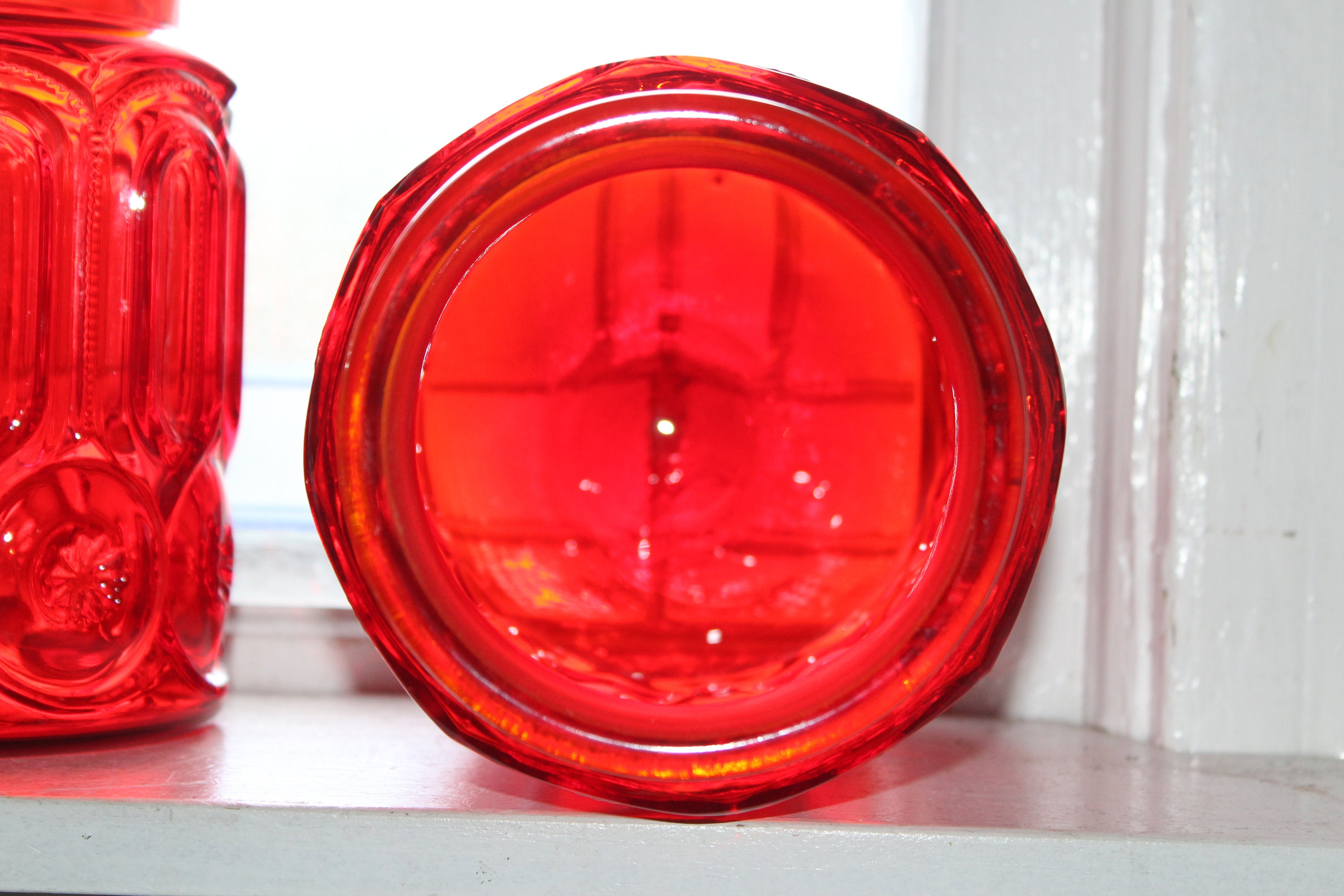 Vintage Red Moon & Star Glass Kitchen Canister Set