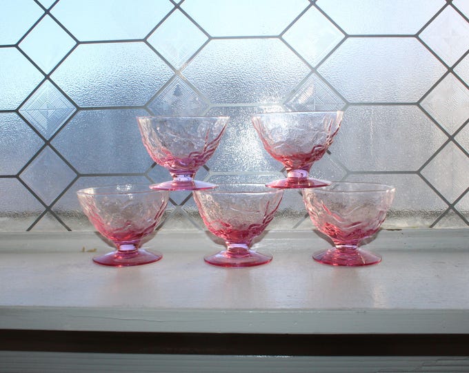 5 Vintage Pink Seneca Driftwood Sherbet Dishes Desert Bowls Mid Century