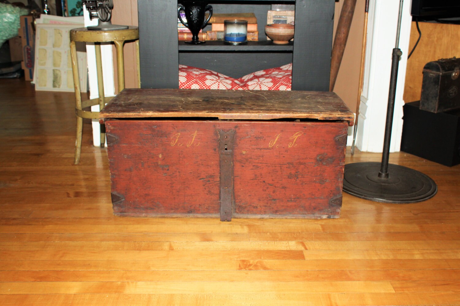 Antique 1800s Wood Trunk Wooden Scandinavian Immigrant Chest