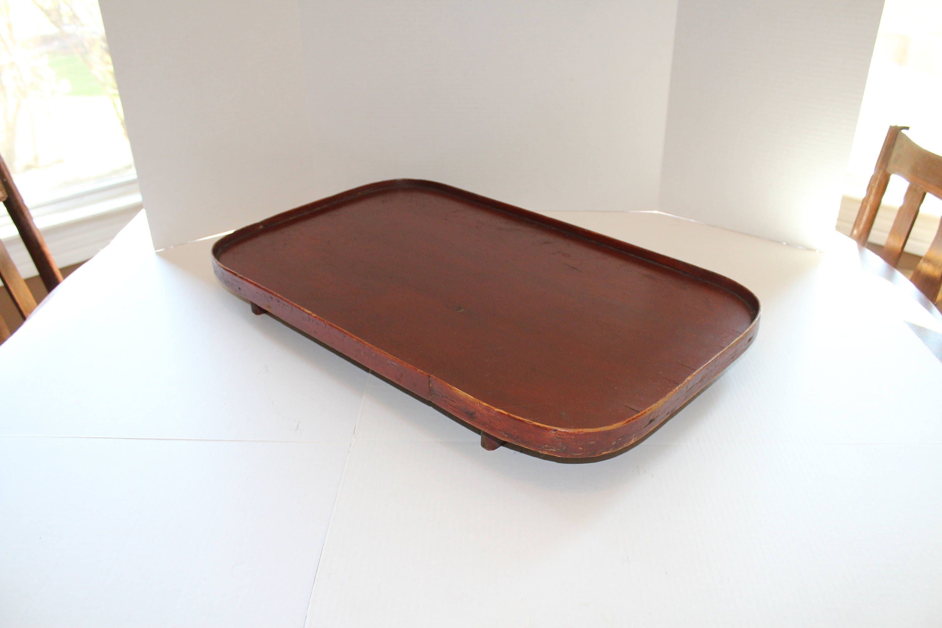 Antique Footed Wooden Tray Large Primitive Rustic Farmhouse Decor