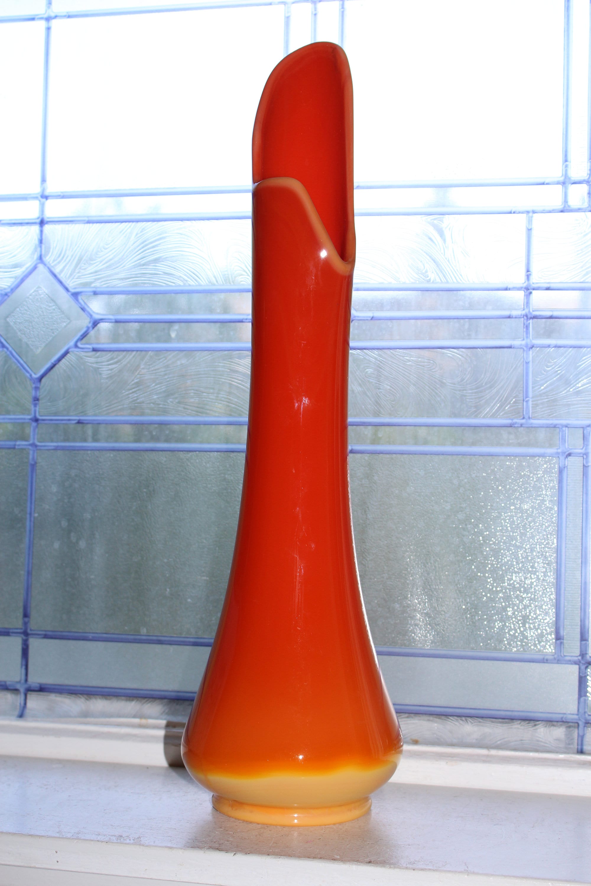 Large Orange Swung Glass Vase 18.5 Vintage Mid Century Modern