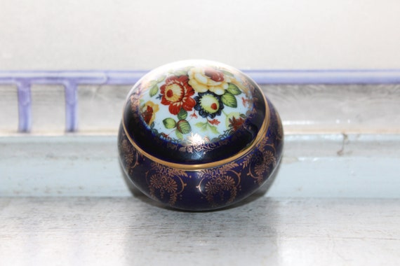 Vintage Limoges Trinket Box Cobalt Blue with Flow… - image 2