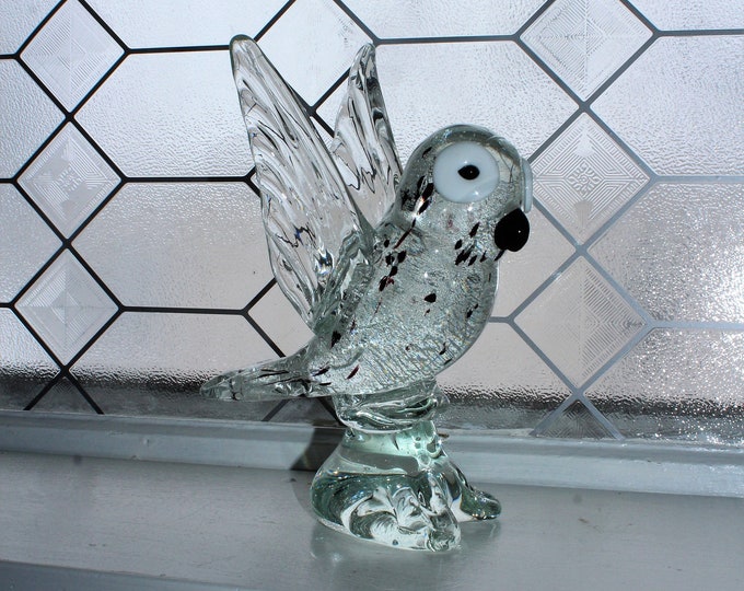 Large Vintage Murano Glass Parrot Bird Figurine Silver Aventurine