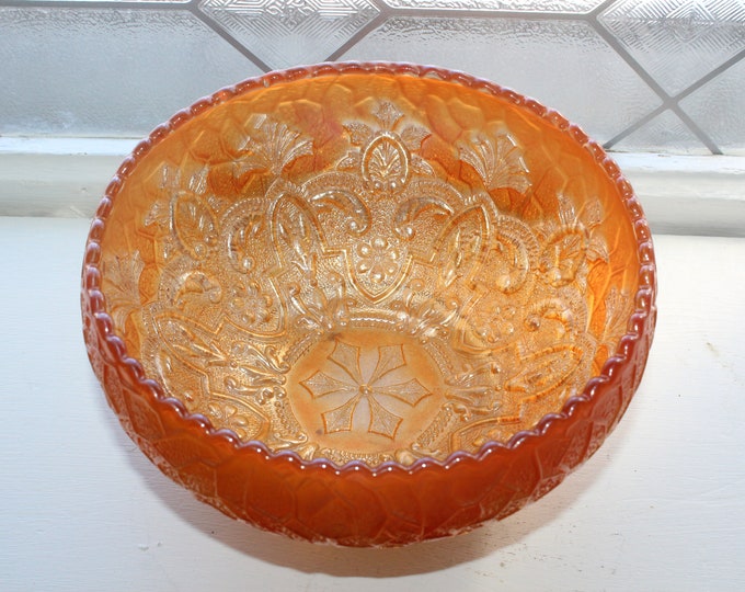 Dugan Garden Path Carnival Glass Bowl Marigold Orange Vintage 1910s