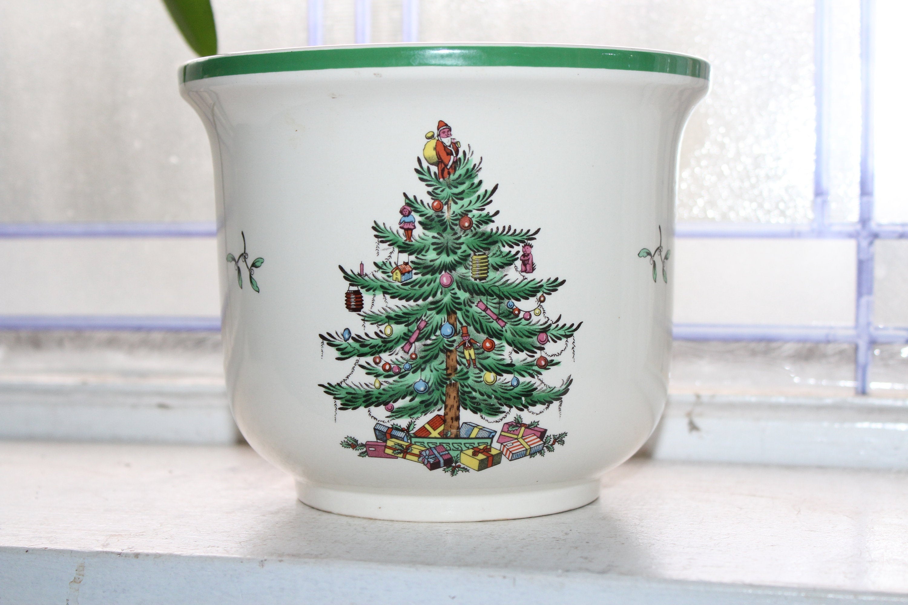 Vintage Spode Christmas Tree Planter Cache Pot 5.5 Inch High
