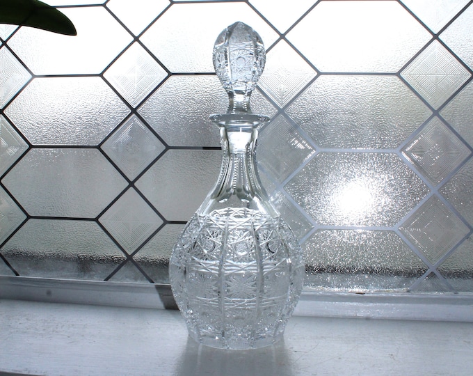 Vintage Bohemia Hand Cut Lead Crystal Decanter Queen's Lace