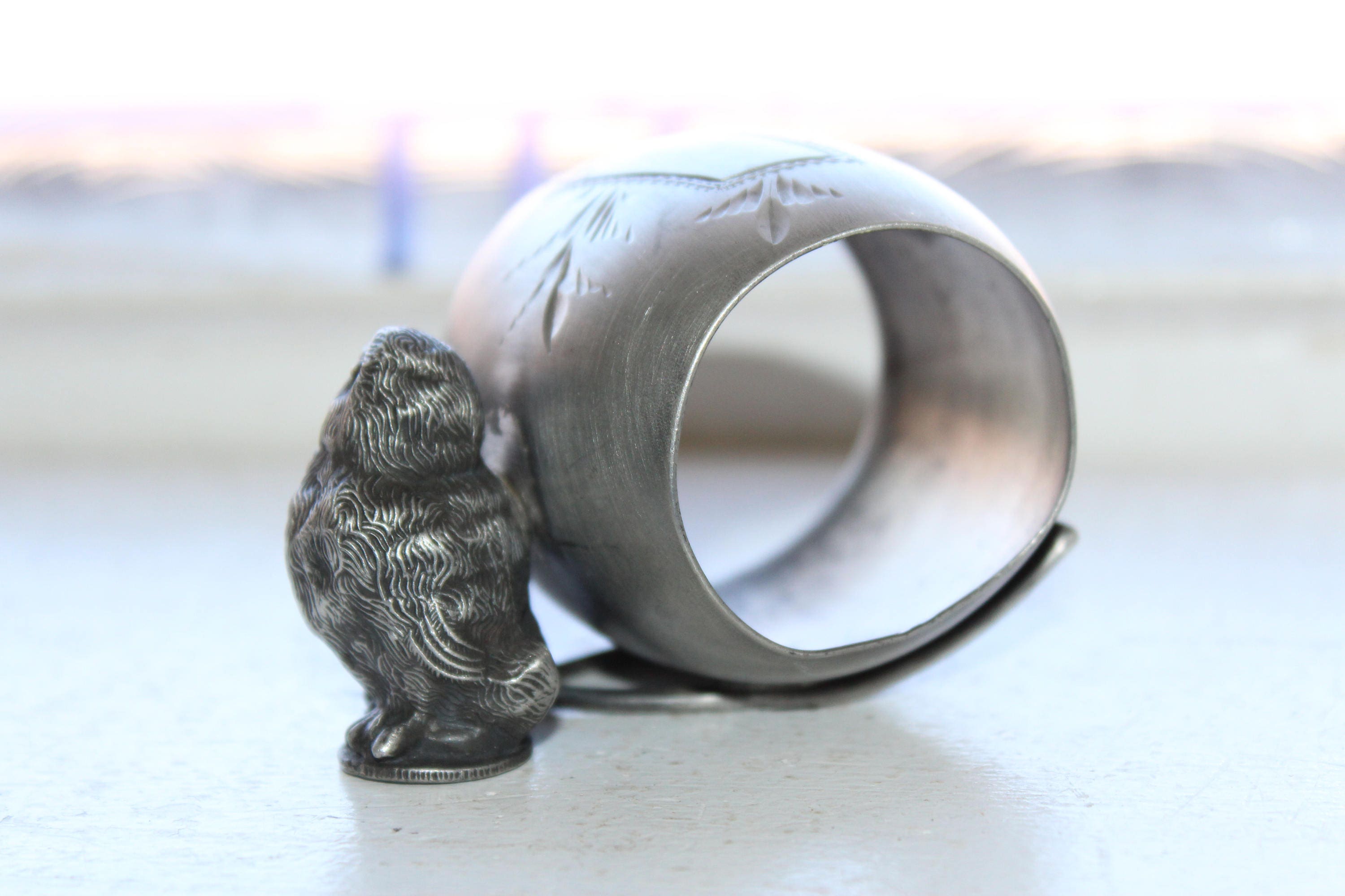 Antique Figural Victorian Napkin Ring Bird and Wish Bone Silverplate