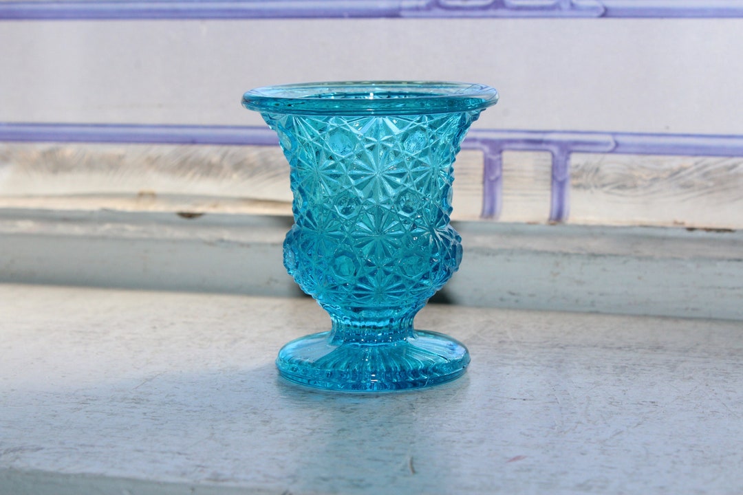 Vintage Blue Glass Toothpick Holder Daisy and Button Etsy