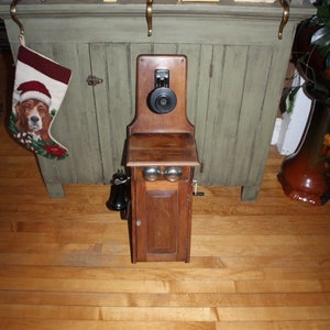 Large Antique Wood Wall Telephone Updated for Modern Use & It Works