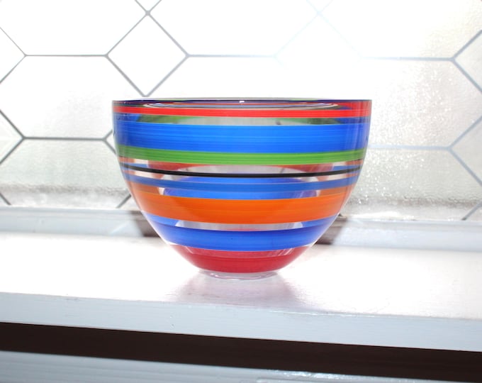 Kosta Boda Striped Rio Bowl by Ulrica Hydman-Vallien Signed