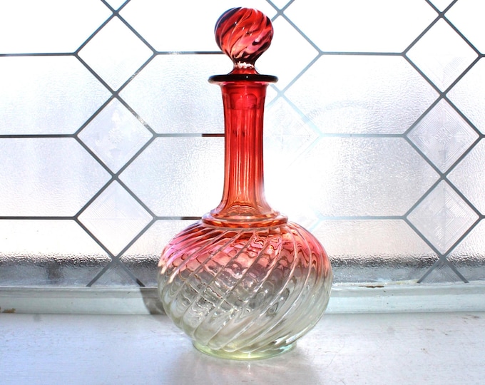 Antique Baccarat Crystal Rose Tiente Swirl Bambous Decanter Bedside Carafe