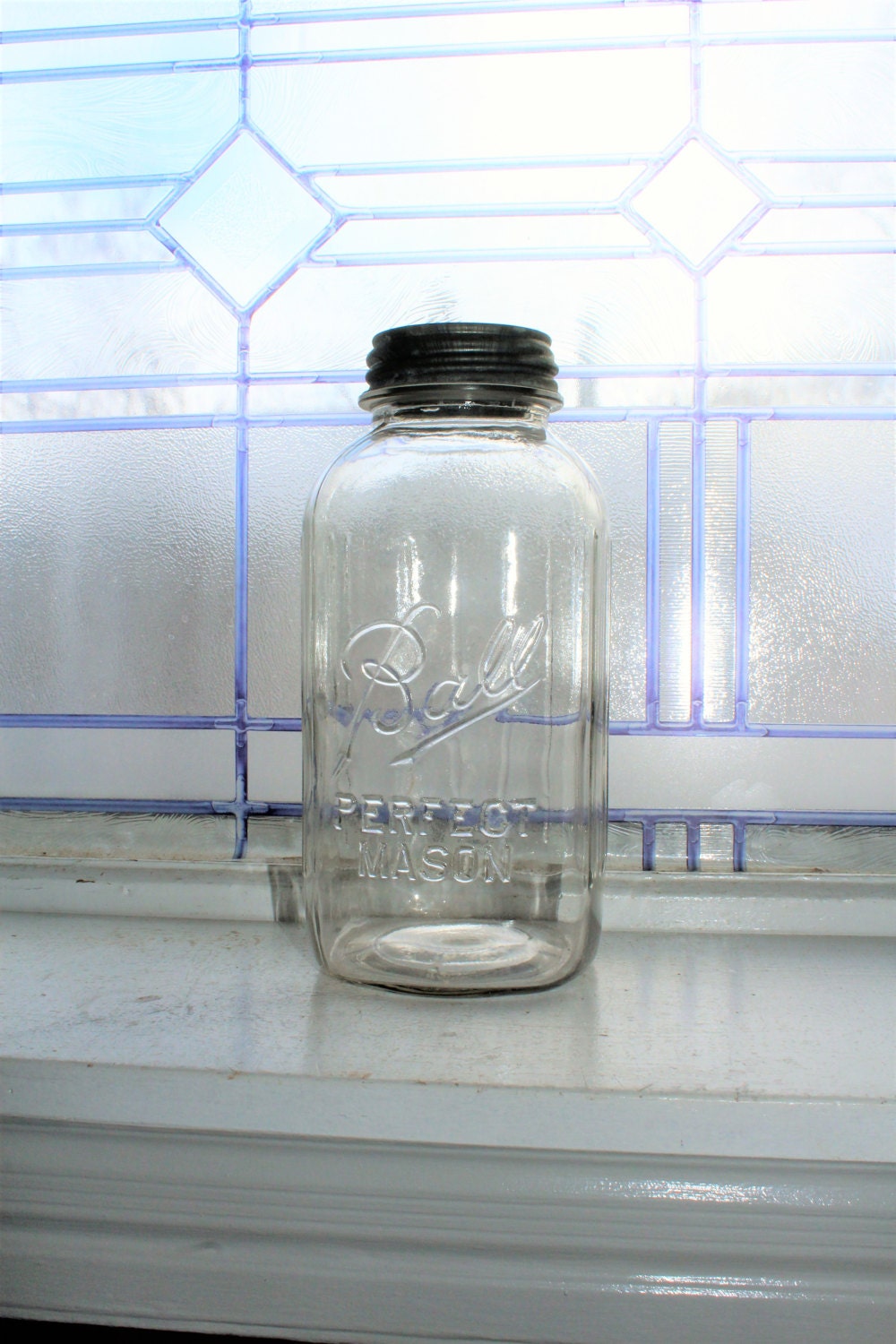 Vintage Ball Half Gallon Canning Jar Perfect Mason Ribbed Zinc Lid 