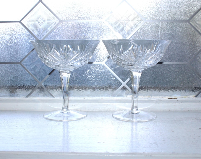 2 Vintage Gorham Crystal Cherrywood Champagne Coupes
