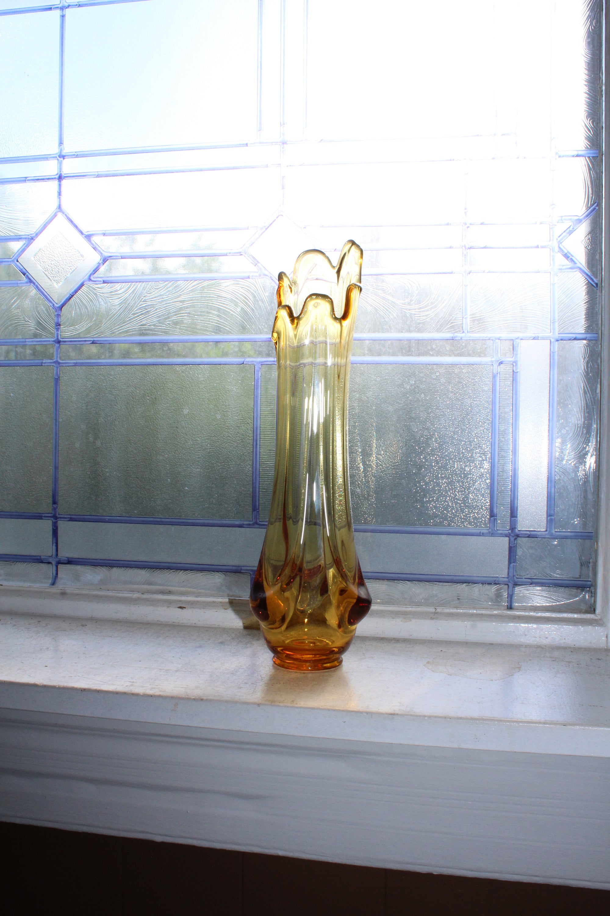 Large Amber Swung Glass Vase 11.75 Vintage Mid Century Modern