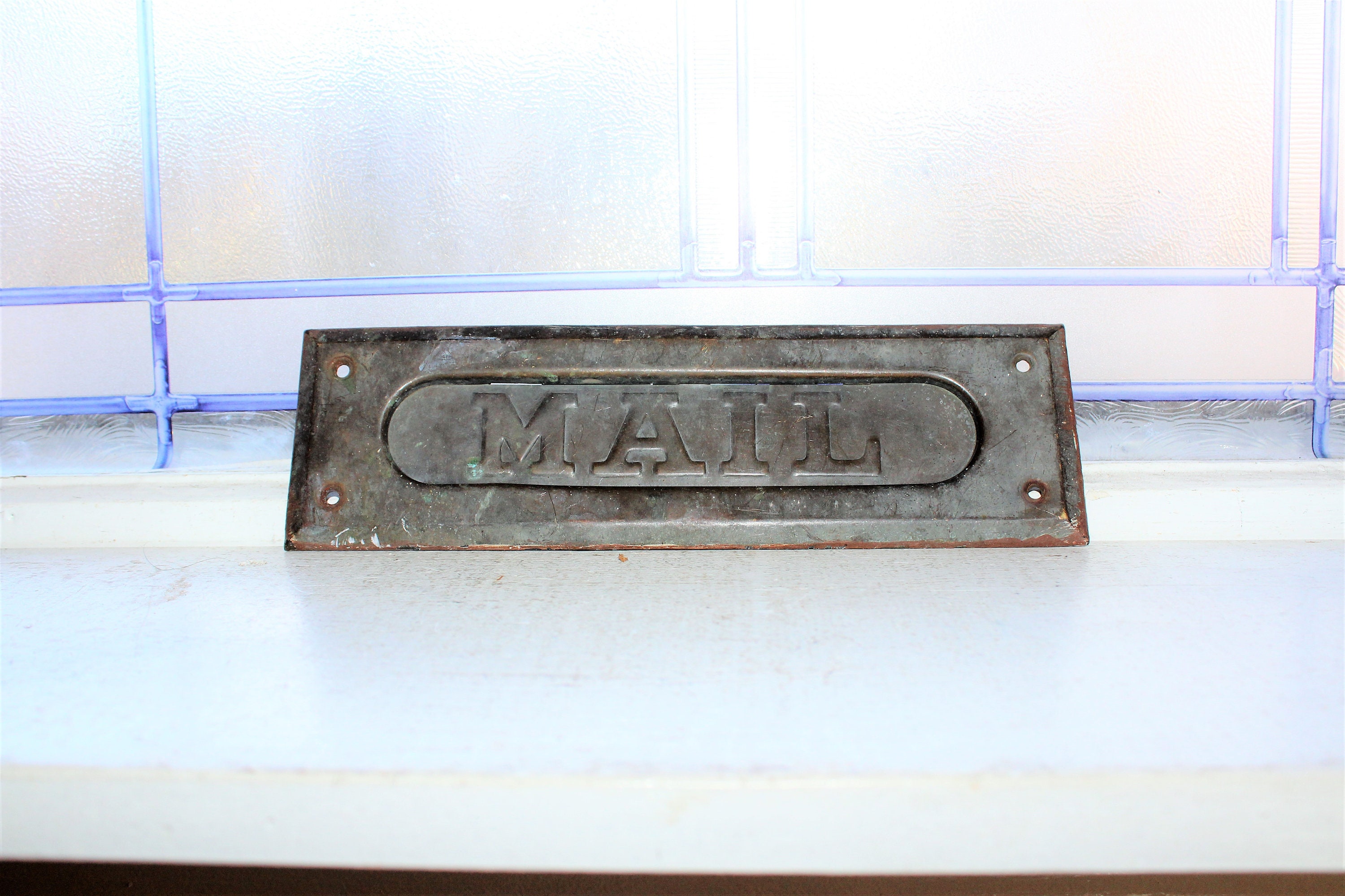 Vintage Mail Letter Door Slot Circa 1920s Weathered Brass