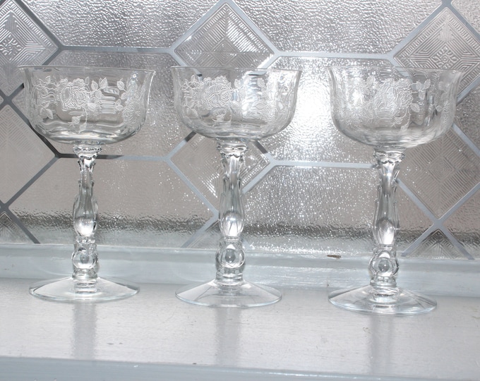 3 Fostoria Willowmere Champagne Glasses Vintage 1950s Stemware