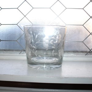 Vintage Glass Ice Bucket Wheel Cut Floral Design Princess House Heritage
