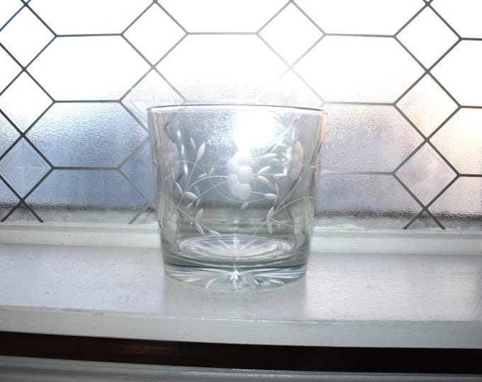 Vintage Glass Ice Bucket Wheel Cut Floral Design Princess House Heritage