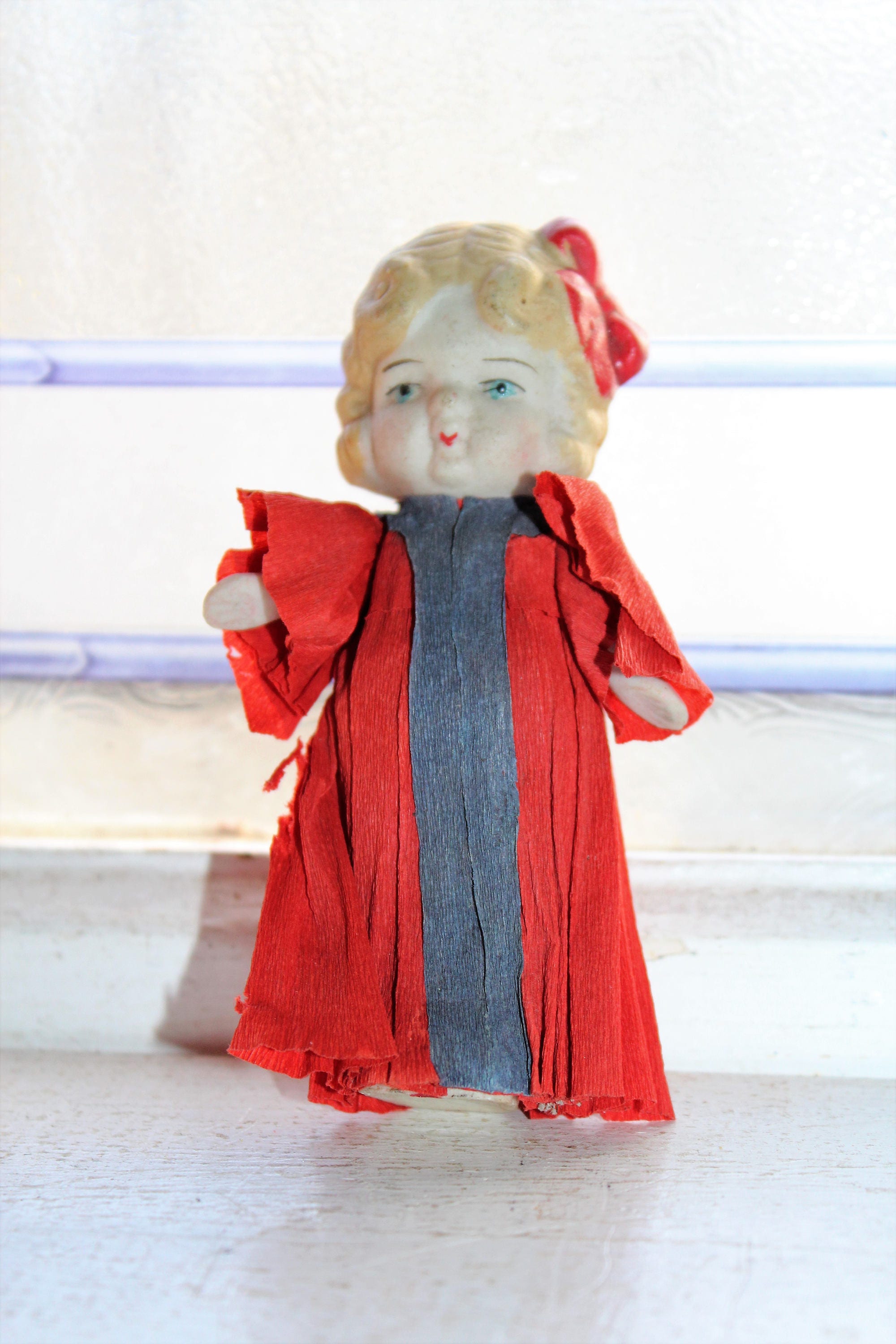 Vintage Doll Frozen Charlotte with Crepe Paper Dress