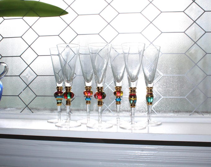 7 Vintage Artland Splendor Champagne Flutes Glasses 9.5"