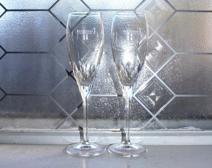 2 Vintage Mikasa Crystal Capella Champagne Flutes Ben Hogan Foundation