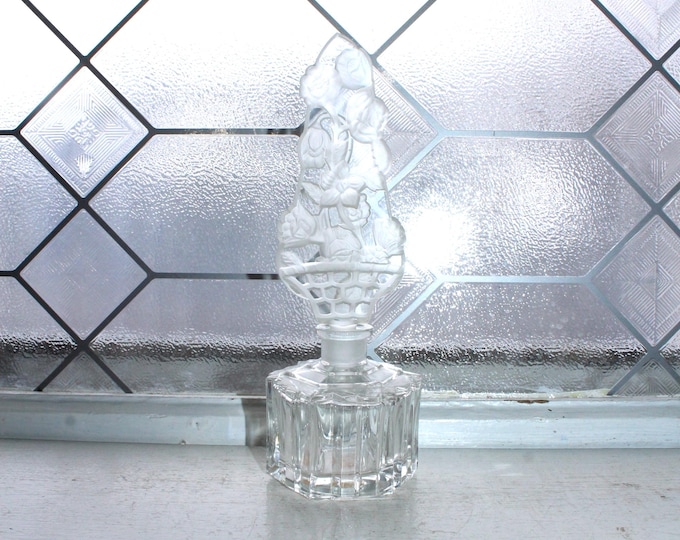 Large Vintage Perfume Bottle Irice Intaglio Cut Crystal Czechoslovakia