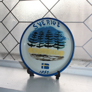 Cerâmica pintada à mão com placa vintage sueca