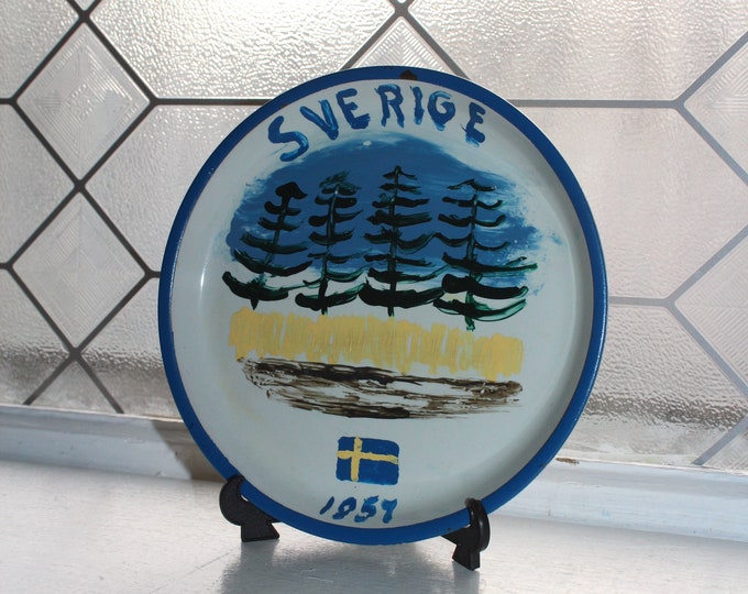 Vintage Sweden Plate Hand Painted Pottery