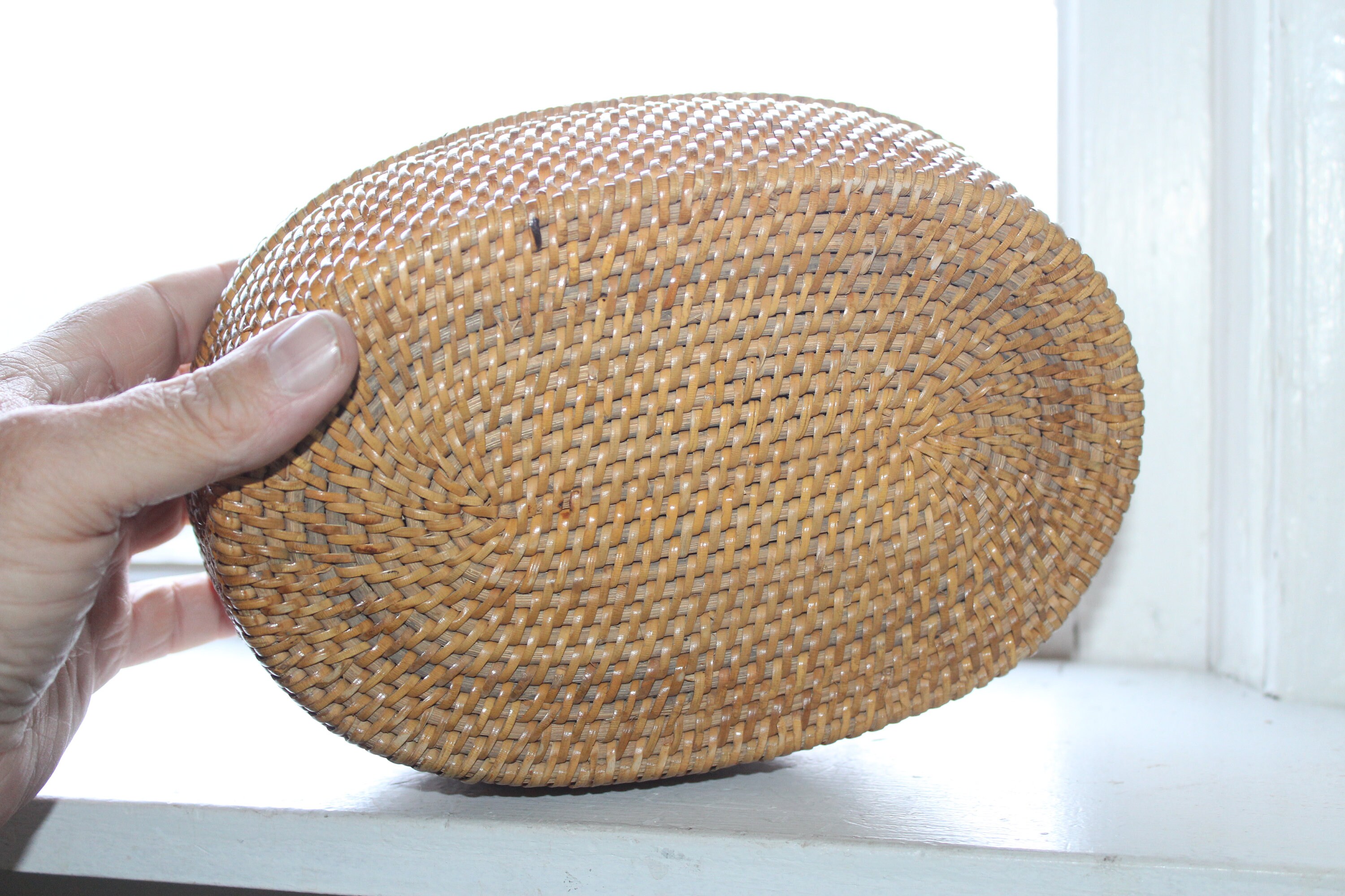 Finely Made Antique Wicker Sewing Basket with Lid