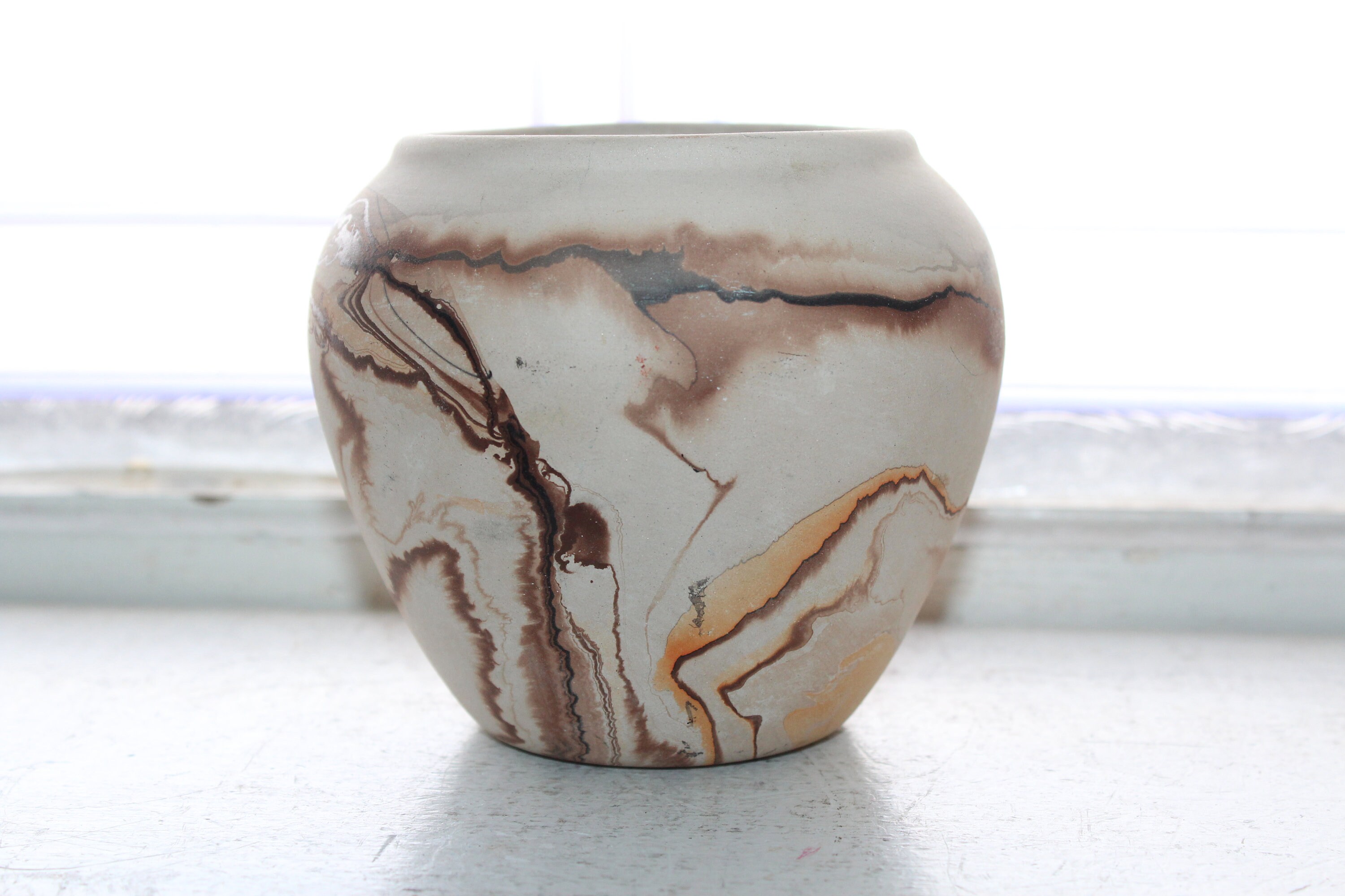 Vintage Nemadji Pottery Vase 4 Inch Swirl Pottery