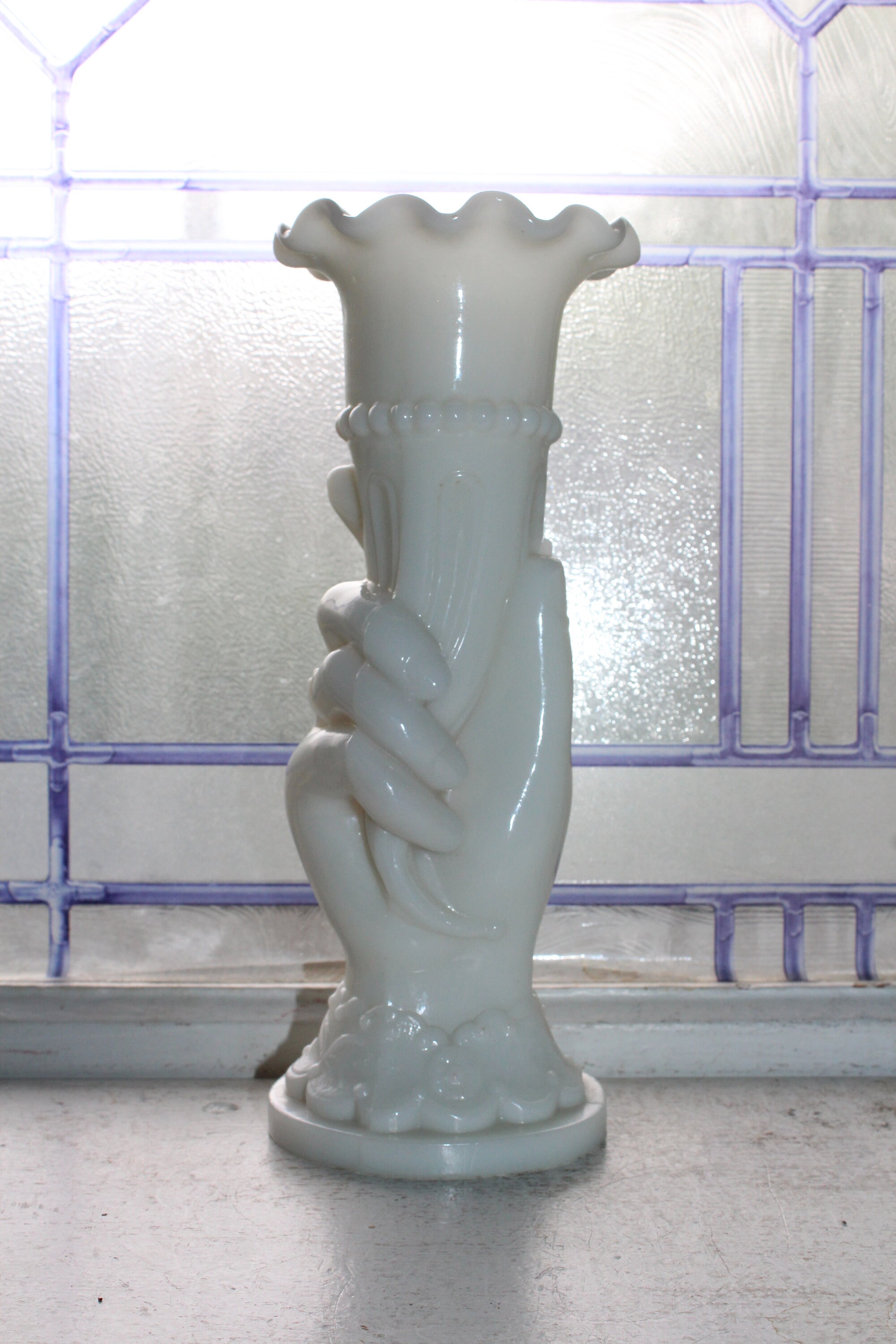 Vintage Milk Glass Hand Vase