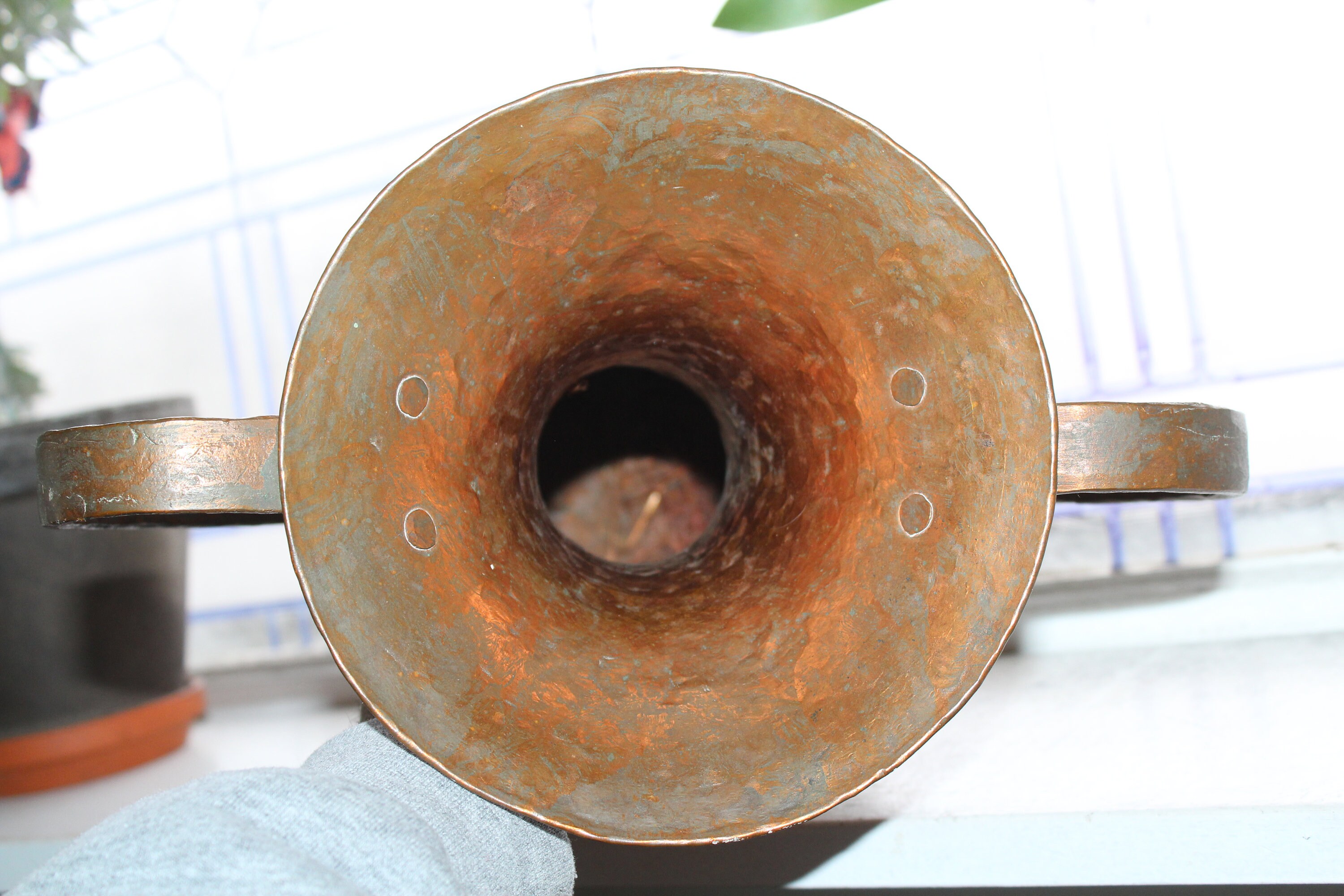 Antique Hammered Copper Vase Urn with Handles Handmade