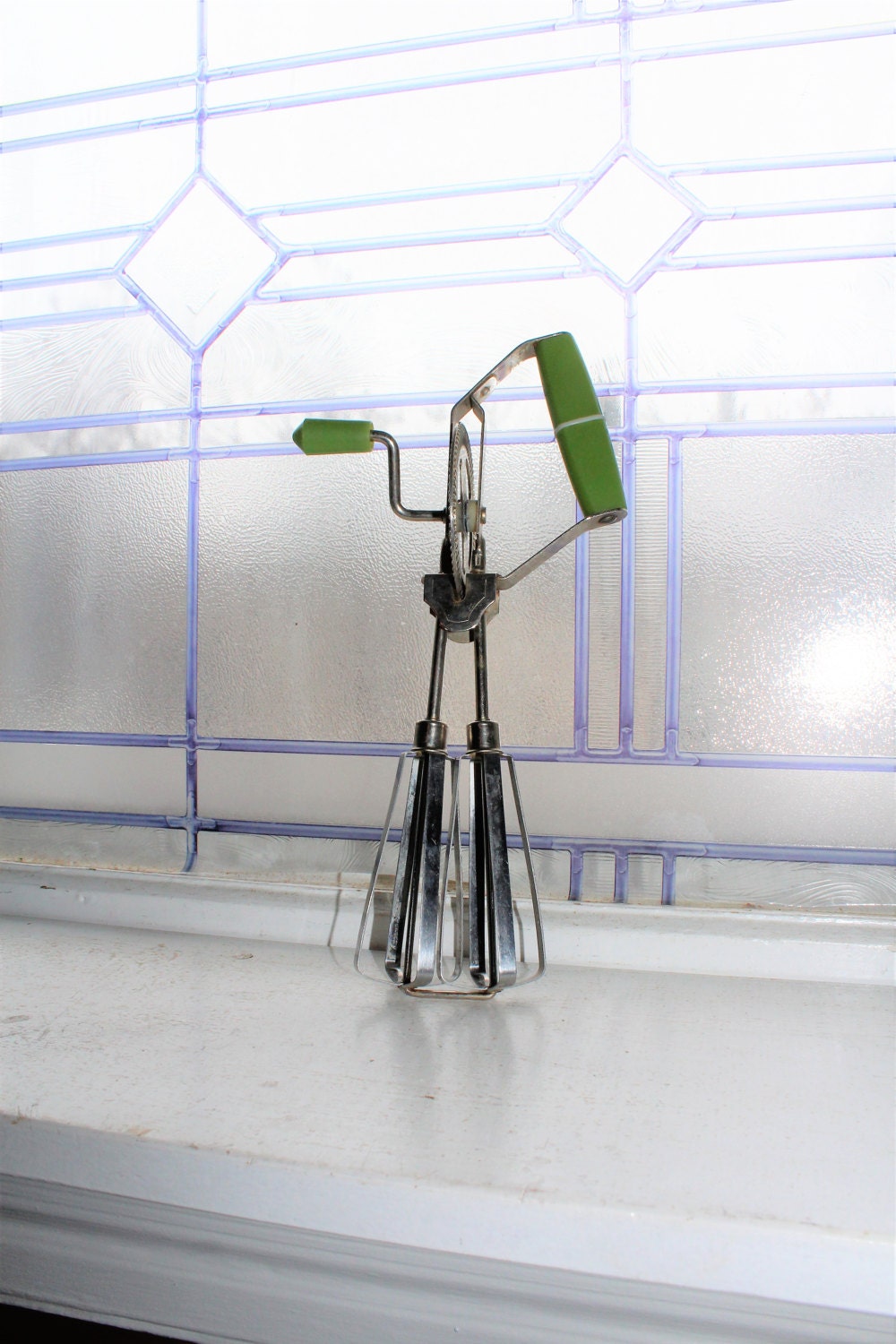 Vintage Egg Beater Green Handle Mid Century