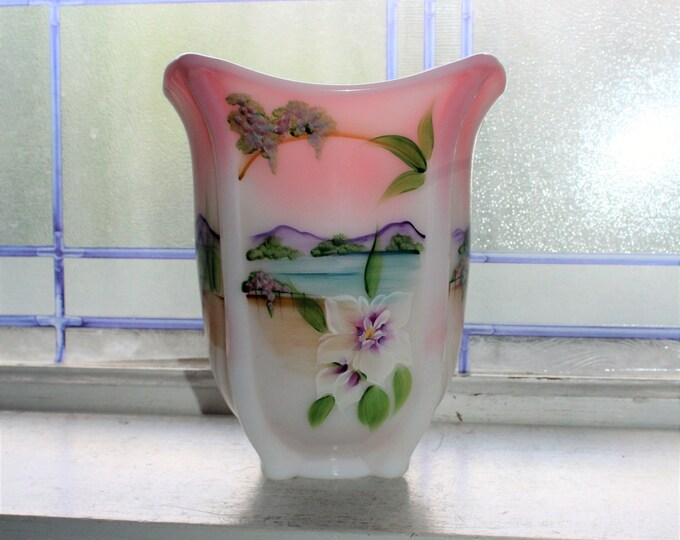Vintage Fenton Glass Pink Rosalene Square Vase American Gallery