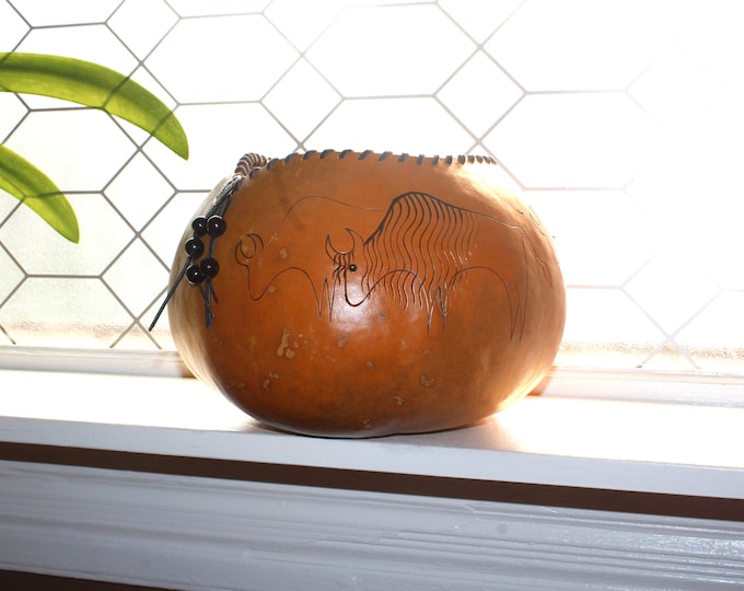 Folk Art Carved Gourd Vintage D Reed Southwestern Decor
