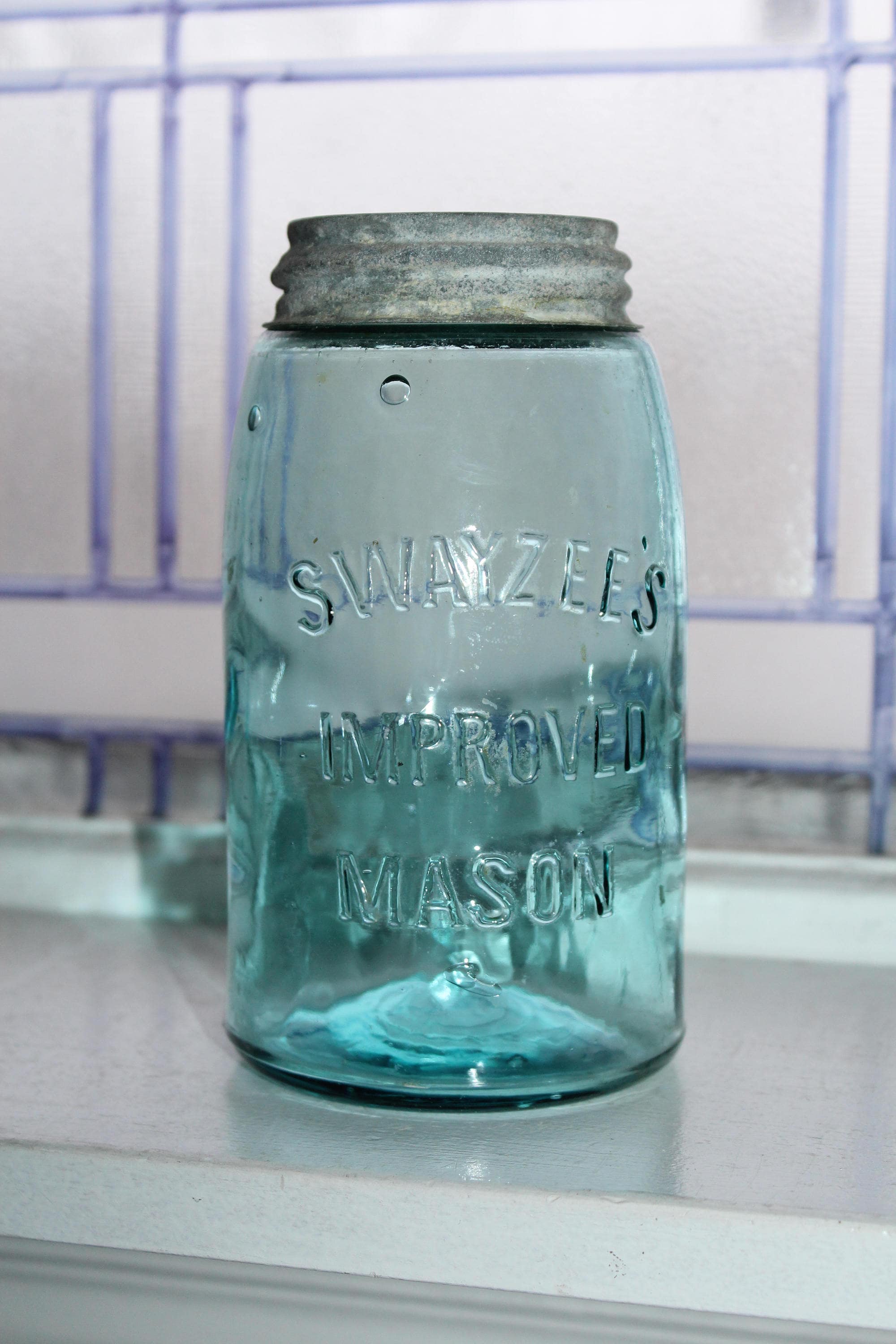 Antique Blue Canning Jar Swayzee's Improved Mason Jar Quart Early 1900s