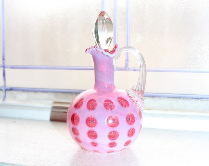 Vintage Fenton Cranberry Glass Coin Dot Cruet