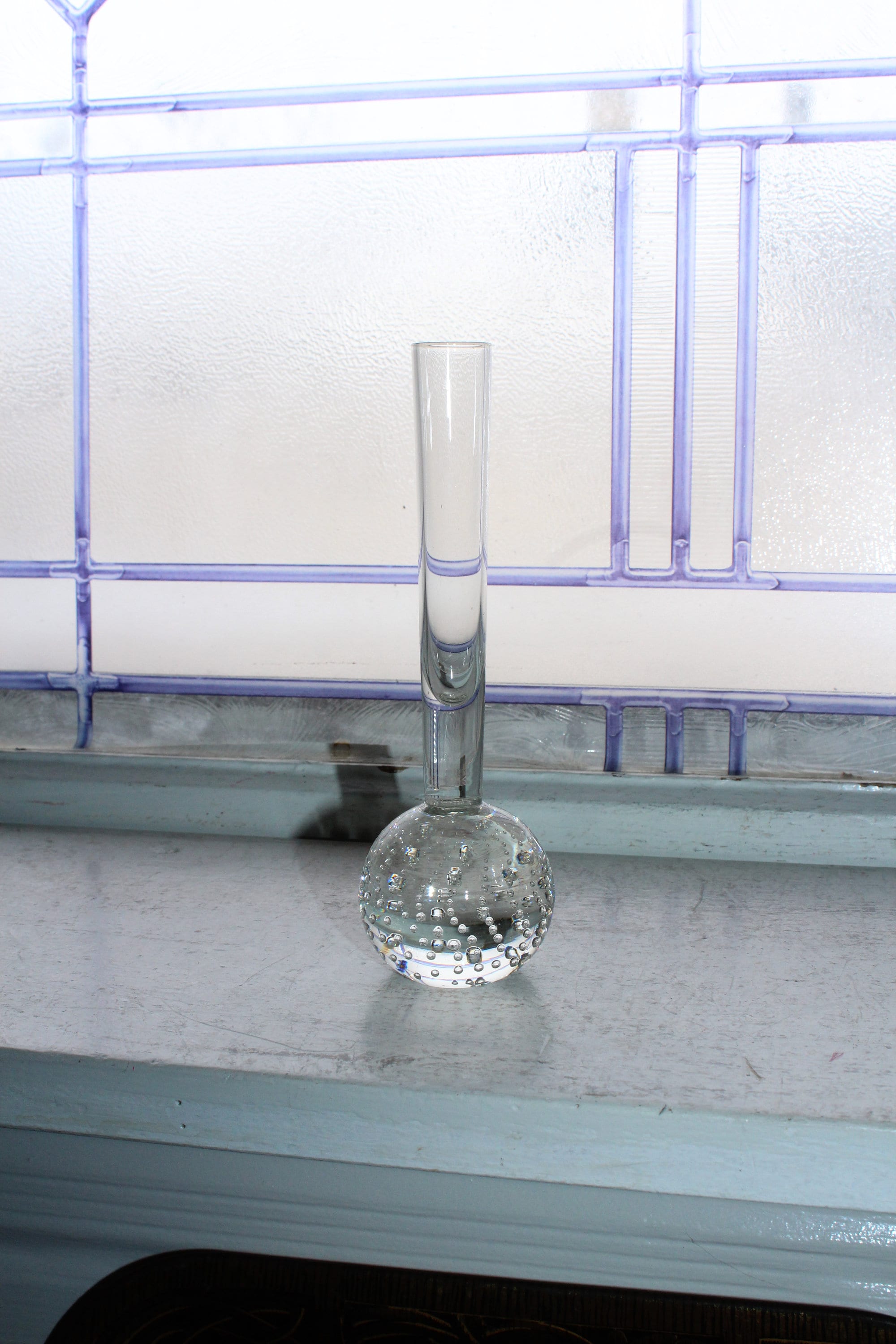 Vintage Crystal Bud Vase with Controlled Bubbles