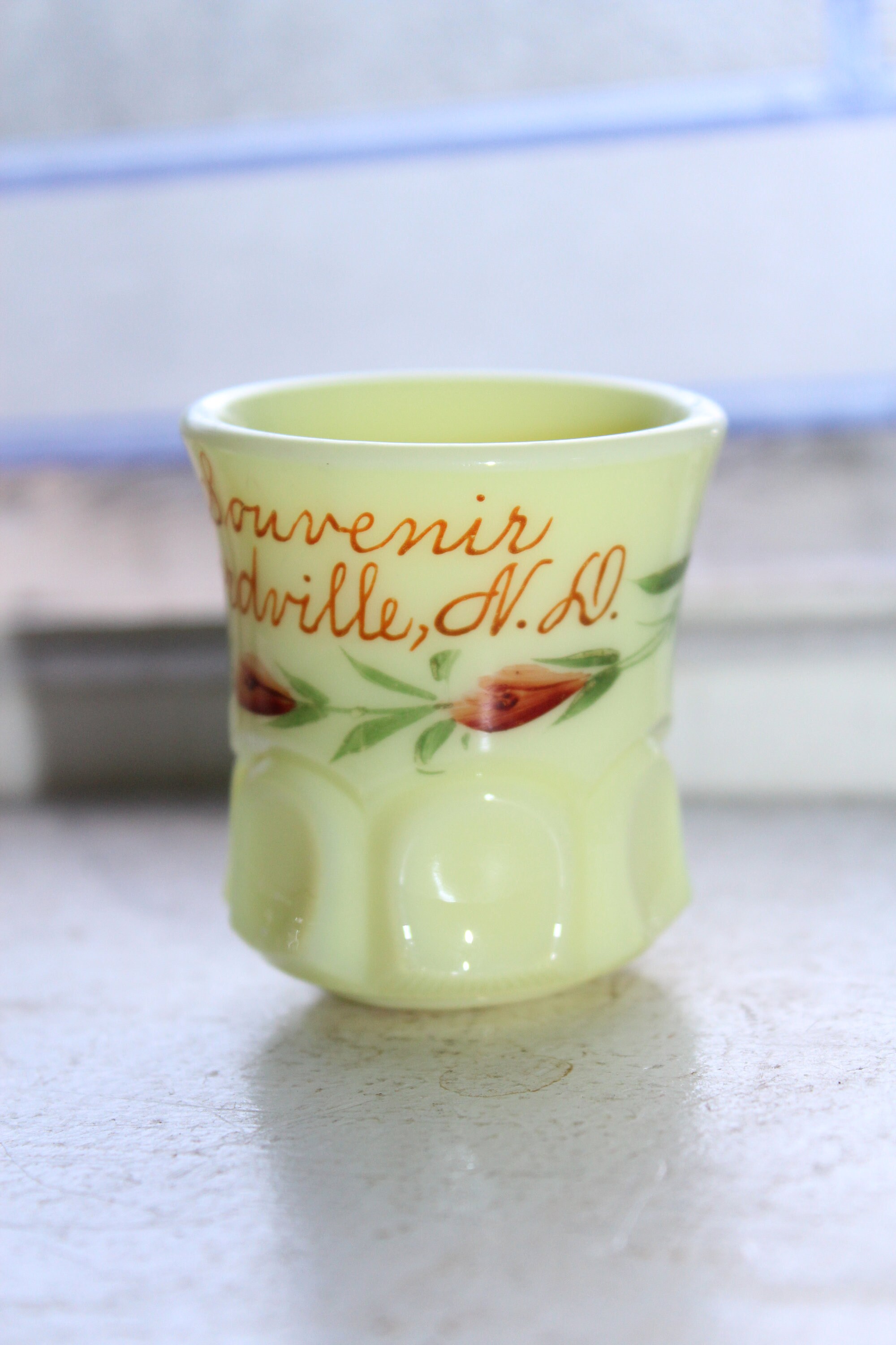 Antique Custard Glass Toothpick Holder Fordville ND Souvenir