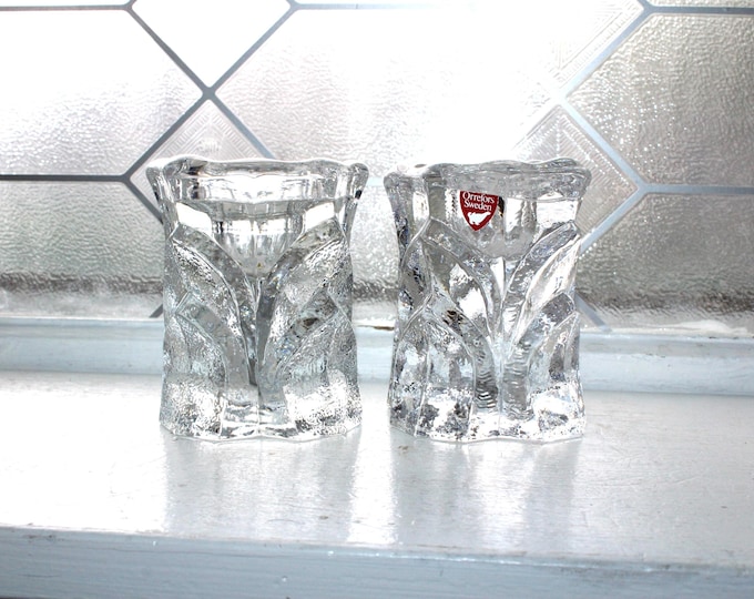 Vintage Orrefors Crystal Capella Candle Holders Pair
