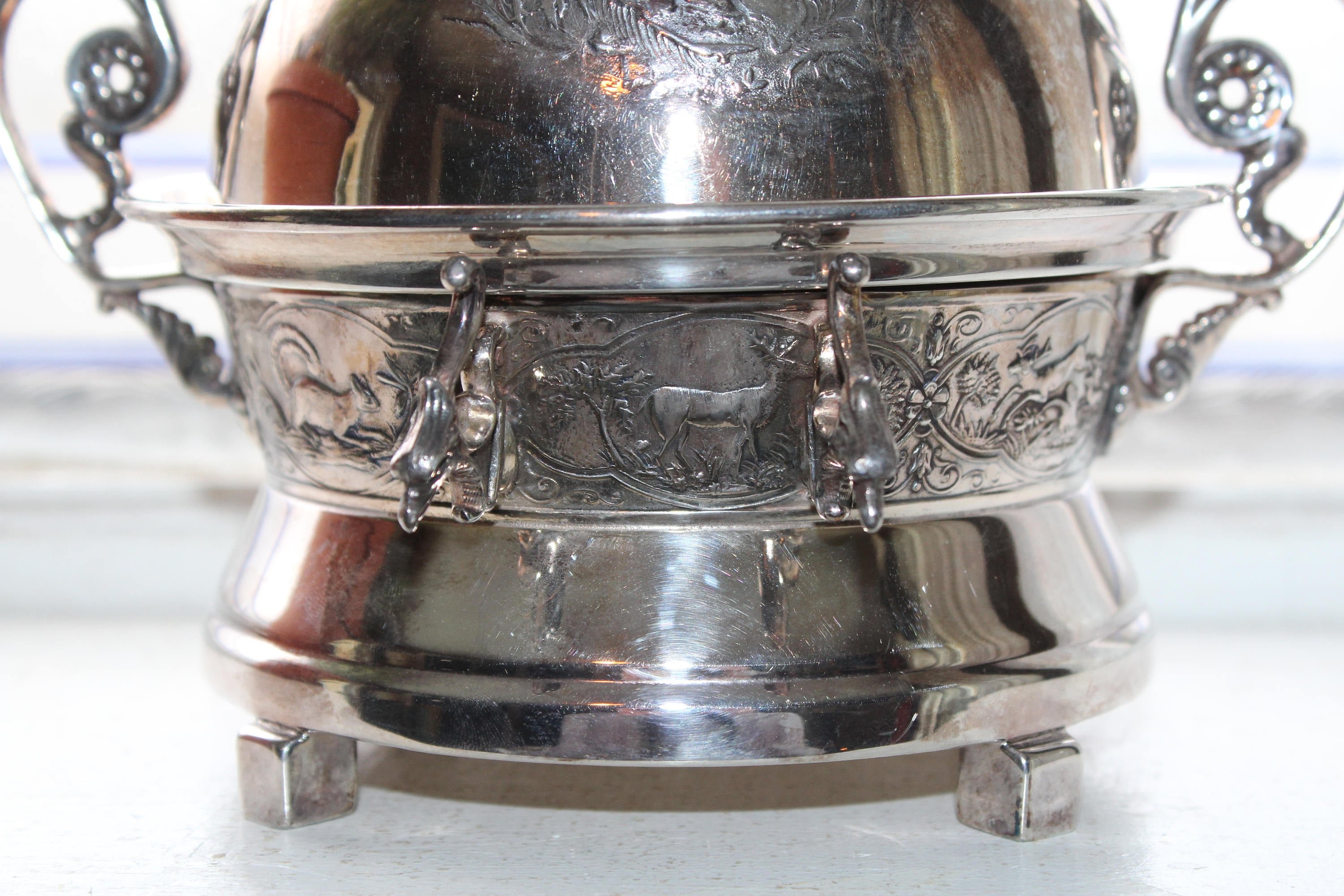 Silverplate Butter Dish with Cow Finial Antique 1800s E G ster