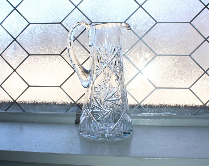 Stunning Elegant Cut Crystal Pitcher Vintage Tableware