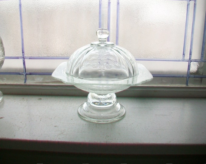 Pedestal Candy Dish Butter Dish Vintage Madrid Depression Glass