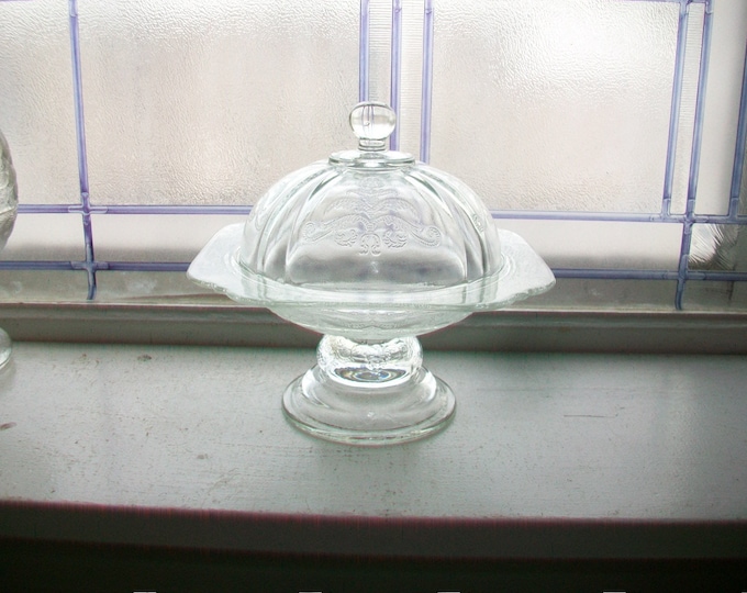 Vintage Pedestal Butter Dish Madrid Depression Glass