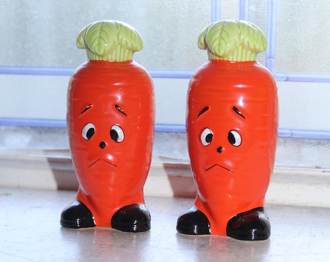 Vintage Anthropomorphic Carrot Salt and Pepper Shakers