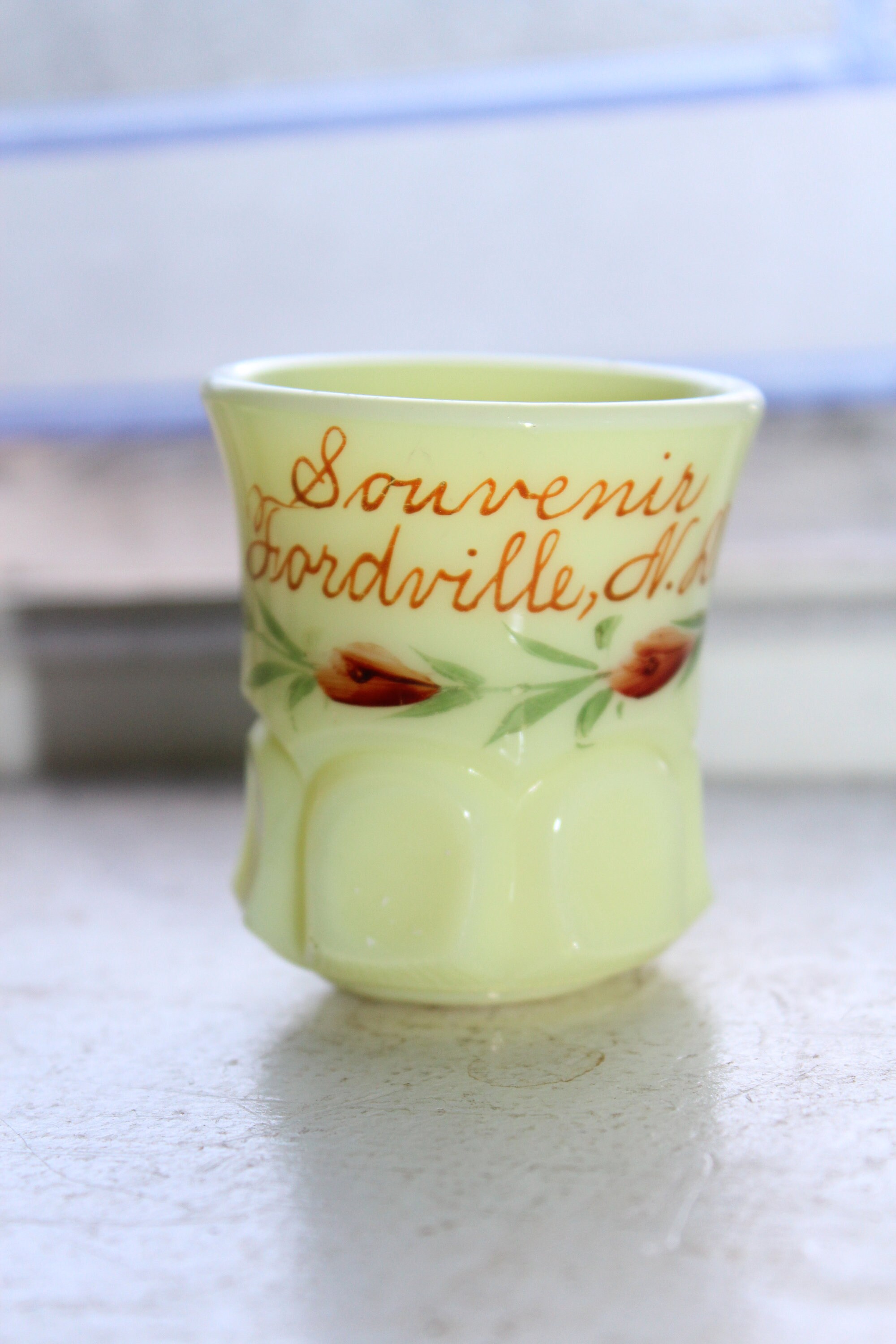 Antique Custard Glass Toothpick Holder Fordville ND Souvenir