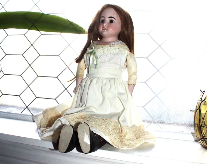 Antique Doll Jointed Leather Body Bisque Hands 22"